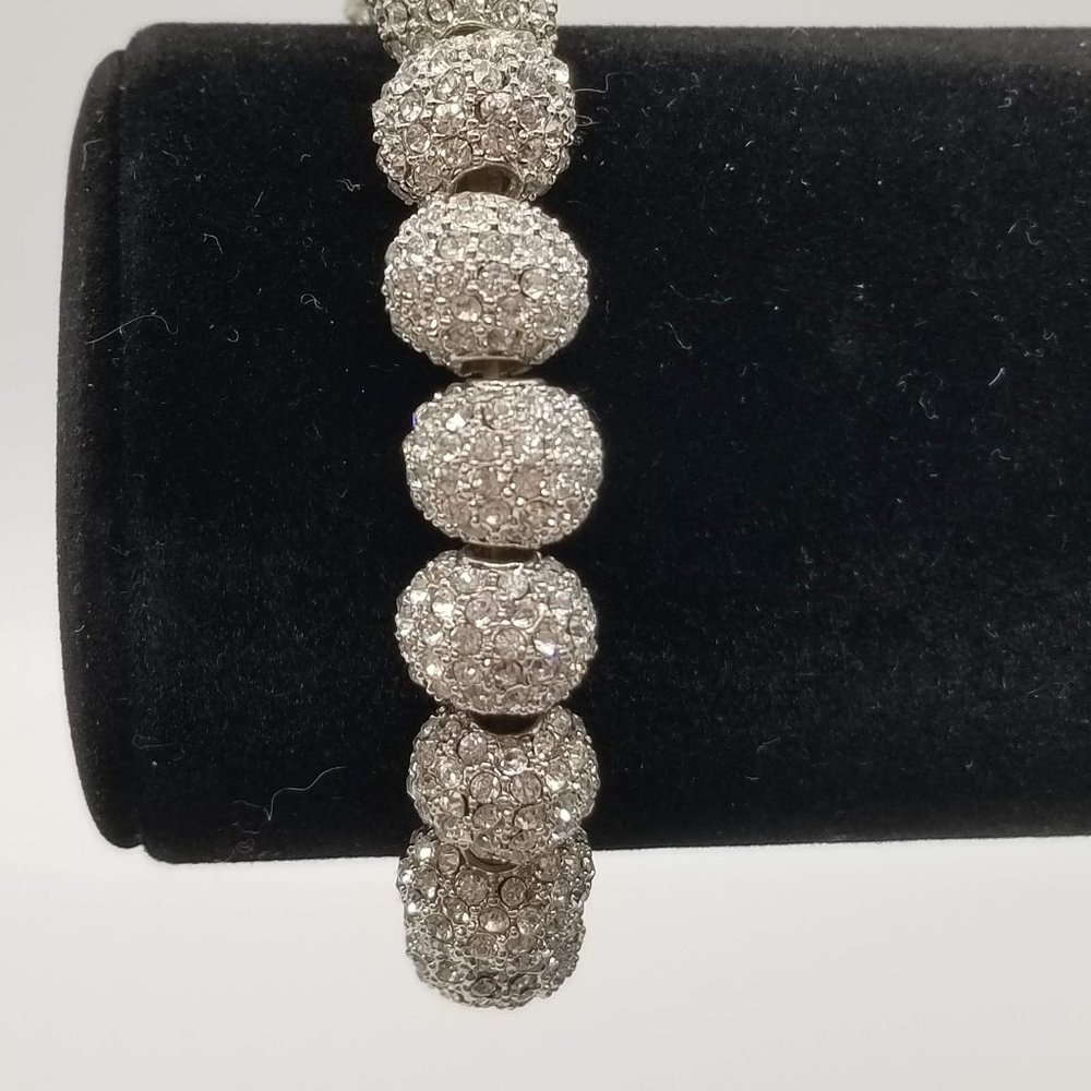 Silver crystal snowball bracelet - on elastic cord 6 inches